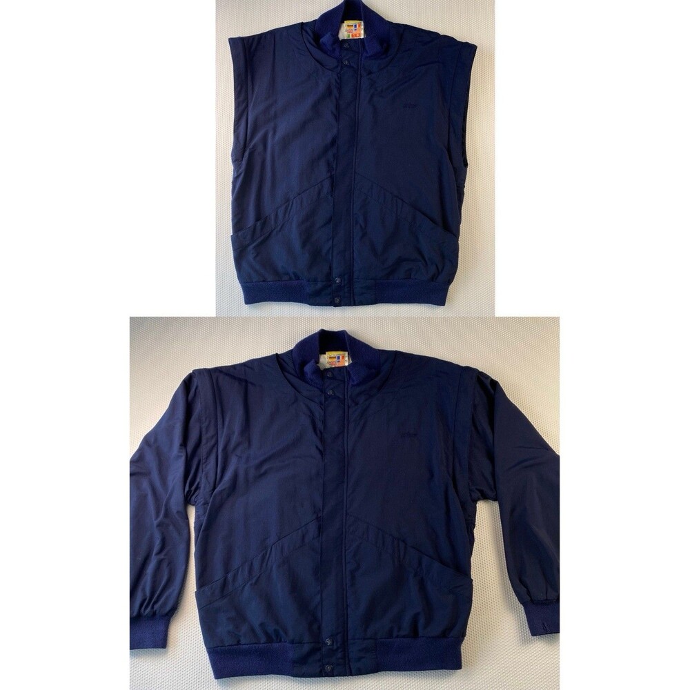 VTG‎ Prince Tennis Jacket Convertible Vest Removable Sleeves Navy Blue MEDIUM